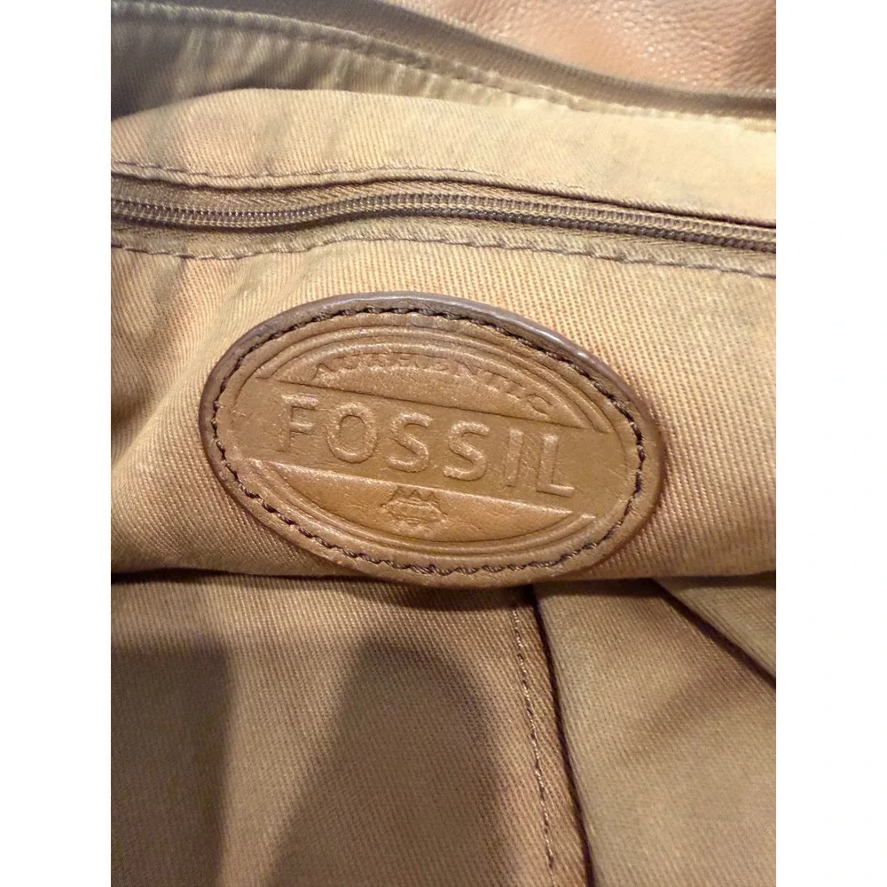 Fossil Karli Large Cognac Brown Pebbled Leather Hobo Shoulder Bag